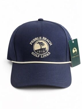 NWT Pebble Beach Navy Blue Golf Cap with White Rope Detail